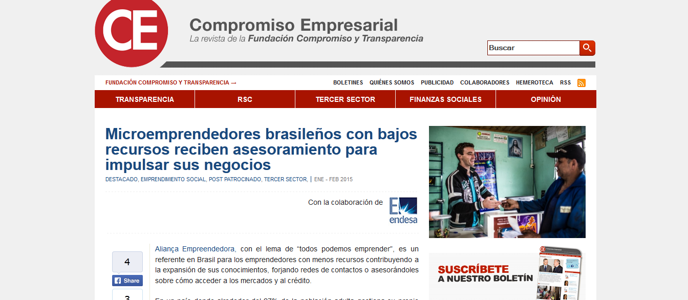 Aliança Empreendedora é tema de artigo publicado na Espanha em revista especializada sobre o Terceiro Setor