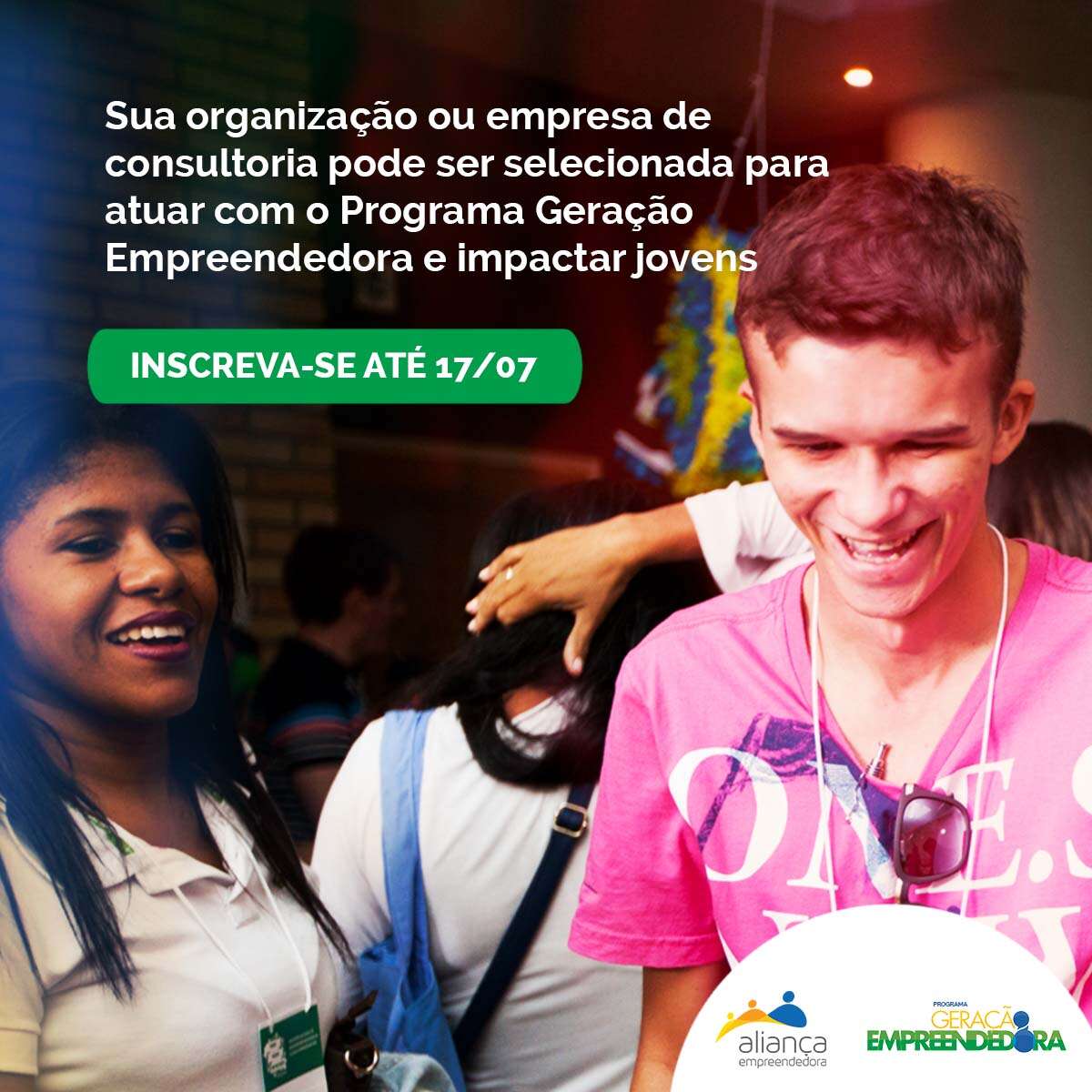 Sua organização ou empresa de consultoria pode ser selecionada para atuar com o Programa Geração Empreendedora e impactar jovens empreendedores de todo o Brasil!